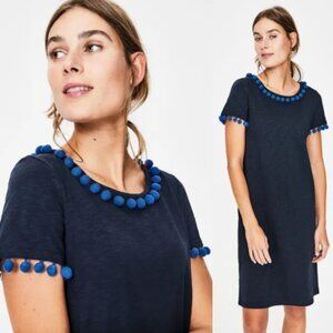 Boden Bridget Jersey T Shirt Dress Pom Pom Navy Size 2 petite